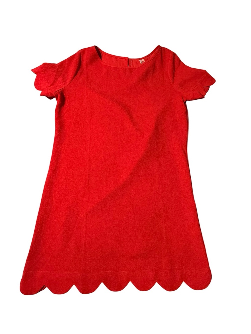 Mittoshop Red Scallop Hem Shift Dress Large L Mini Short Sleeve Mod Valentine